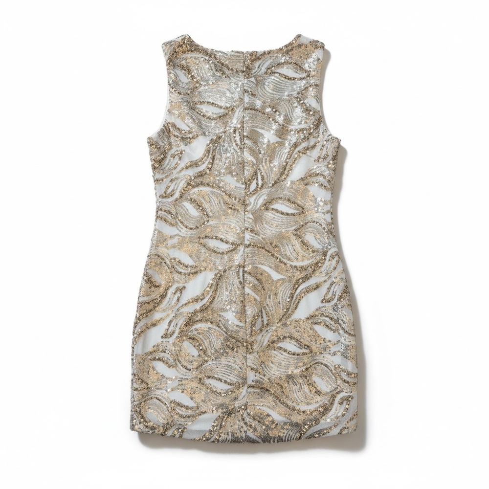 As U Wish Sleeveless Sequin Mini Dress – Gold & White, Size Large - Picture 3 of 3